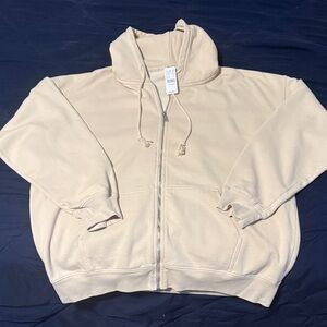 Brandy Melville Tan Oversized Zip-Up Hoodie
